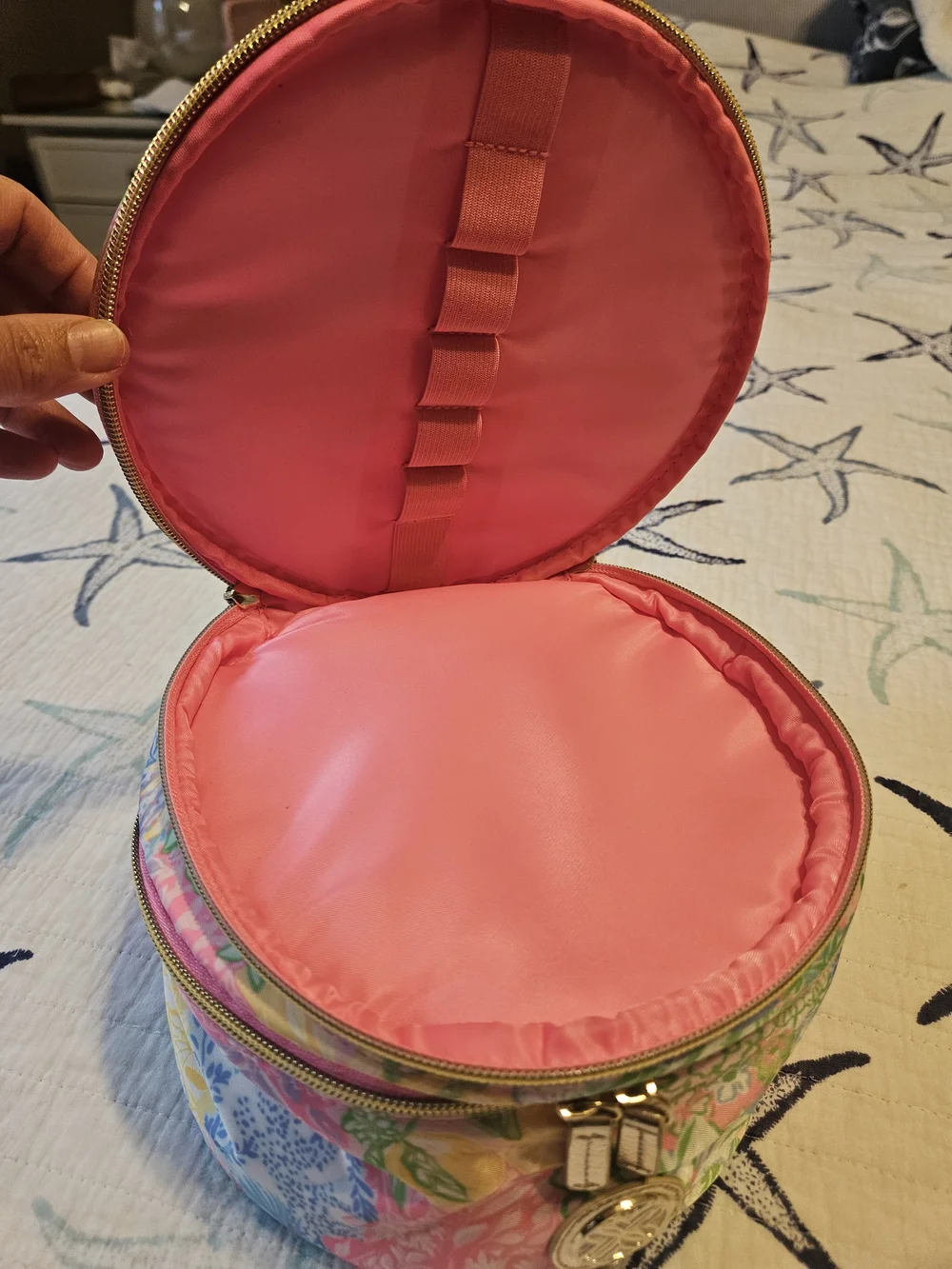 Lilly Pulitzer Pastel Pink & Green Floral Cosmetic Case with Gold Accents